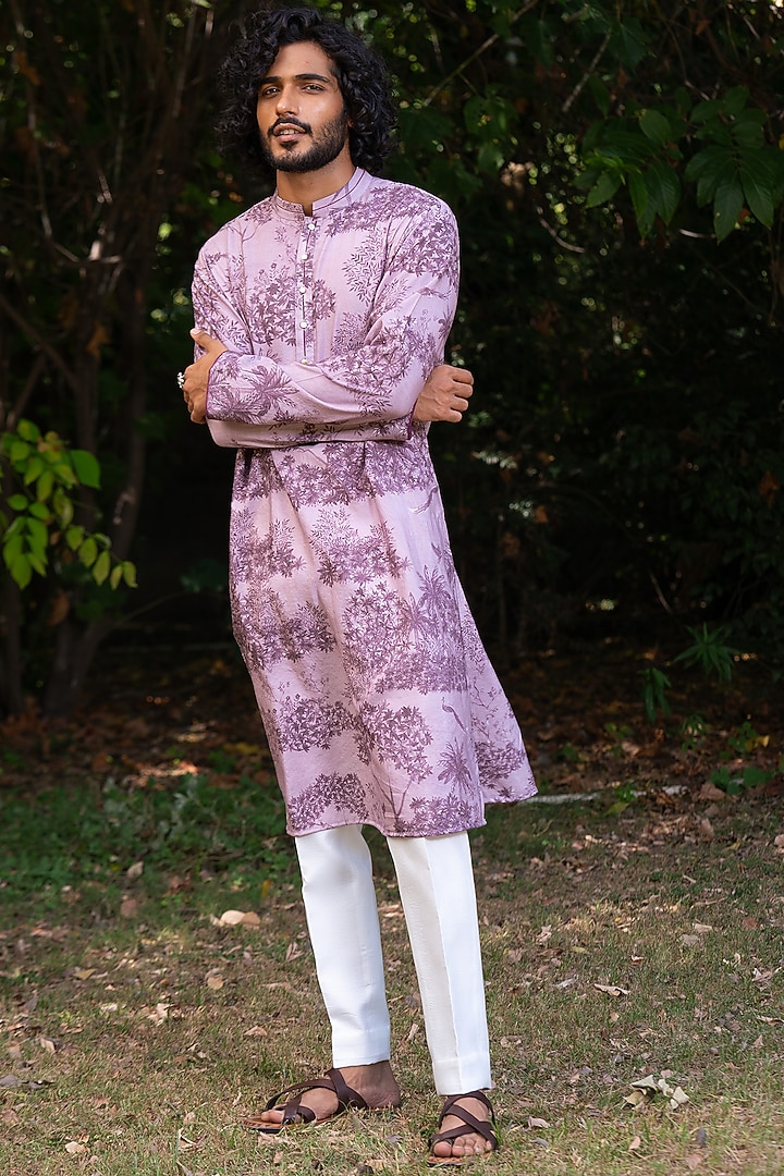 Brown Cotton Silk Digital Printed Kurta by AYUSH JAIN at Pernia's Pop Up Shop