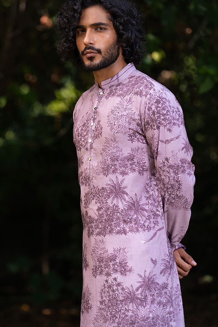 Brown Cotton Silk Digital Printed Kurta by AYUSH JAIN at Pernia's Pop Up Shop