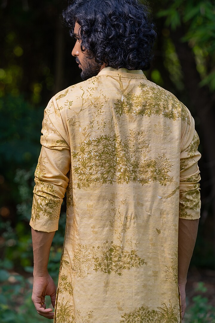 Yellowish-Green Cotton Silk Digital Printed Kurta by AYUSH JAIN at Pernia's Pop Up Shop