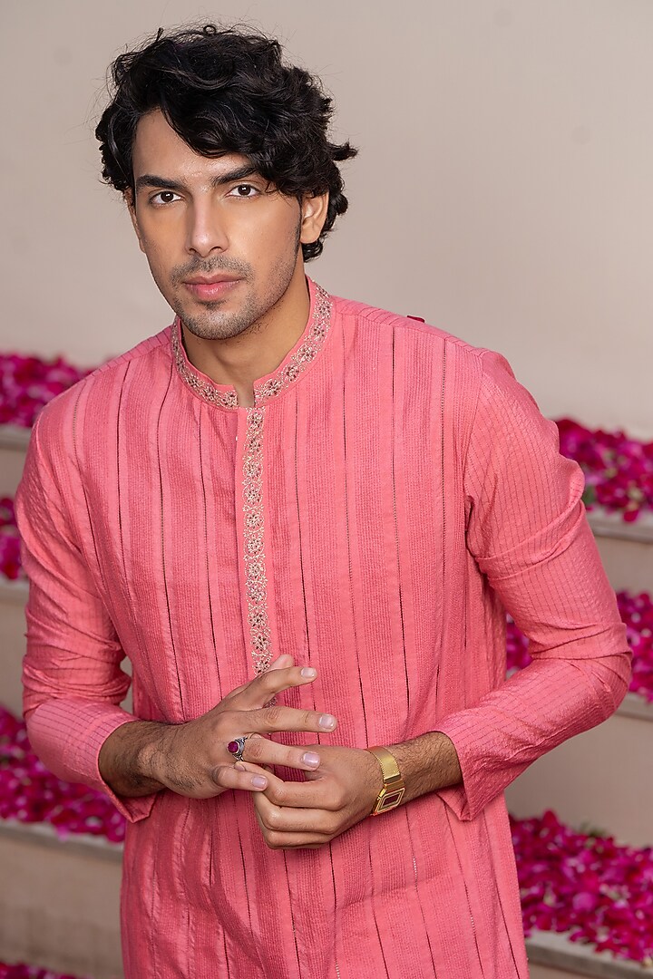 Pink Cotton Silk Kurta by AYUSH JAIN at Pernia's Pop Up Shop