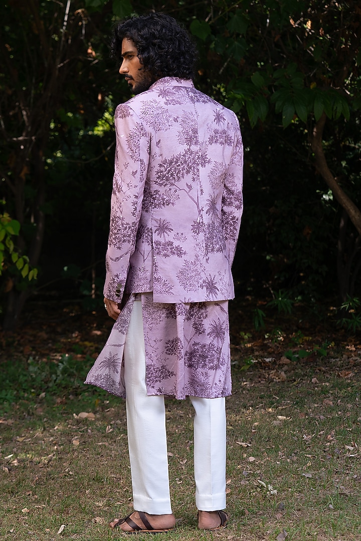 Lavender Cotton Silk Digital Printed Bandhgala Jacket by AYUSH JAIN at Pernia's Pop Up Shop