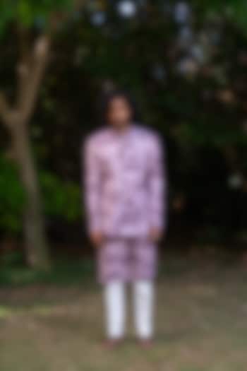 Lavender Cotton Silk Digital Printed Bandhgala Jacket With Kurta by AYUSH JAIN