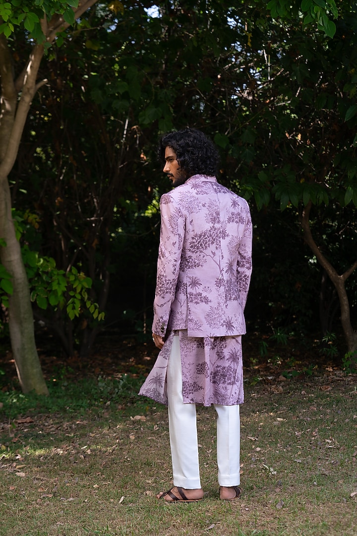 Lavender Cotton Silk Digital Printed Wedding Bandhgala Jacket With Kurta by AYUSH JAIN at Pernia's Pop Up Shop