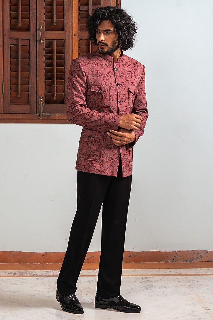 Brown Cotton Silk Digital Printed Bandhgala Jacket by AYUSH JAIN at Pernia's Pop Up Shop