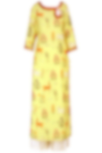Apple Yellow Floral Printed Long Kurta and Sharara Pants Set by Ayinat By Taniya O'Connor 
