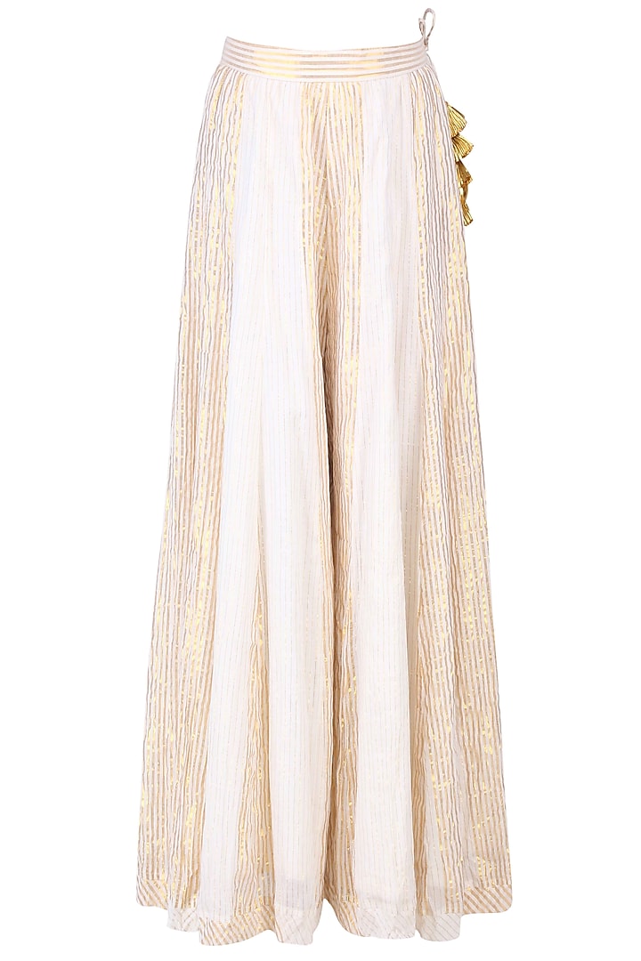 Ecru mughal botanic embroidered kurta and stripe sharara pants set available only at Pernia's Pop Up Shop.