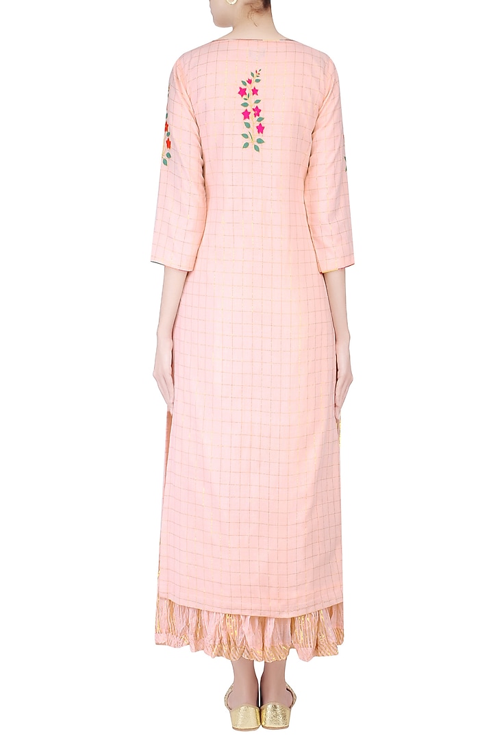 Blush pink mughal botanic embroidered motifs kurta and sharara pants set available only at Pernia's Pop Up Shop.