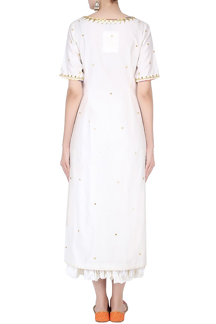 Ecru gota patti work kurta and sharara pants set with embroidered dupatta available only at Pernia's Pop Up Shop.