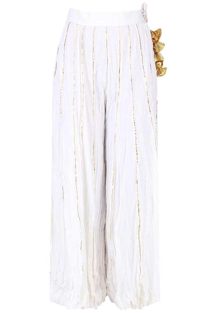 Ecru gota patti work kurta and sharara pants set with embroidered dupatta available only at Pernia's Pop Up Shop.