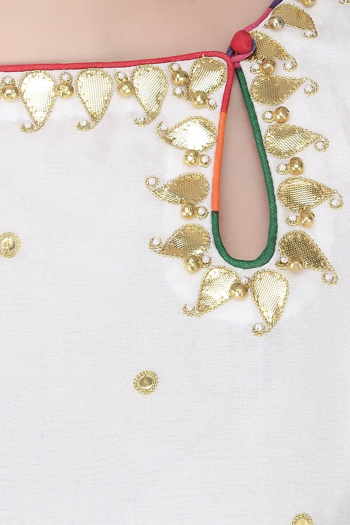 Ecru gota patti work kurta and sharara pants set with embroidered dupatta available only at Pernia's Pop Up Shop.