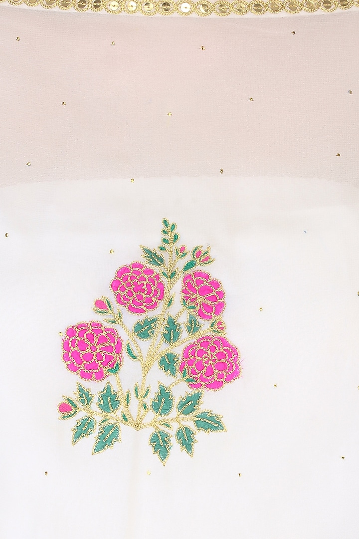 Ecru mughal botanic embroidered motifs cape and dhoti pants set available only at Pernia's Pop Up Shop.