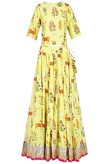 Apple yellow floral printed crop top and gota work lehenga skirt set ...