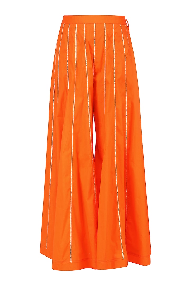 Orange and rani pink gota patti work cape with sharara pants available only at Pernia's Pop Up Shop.
