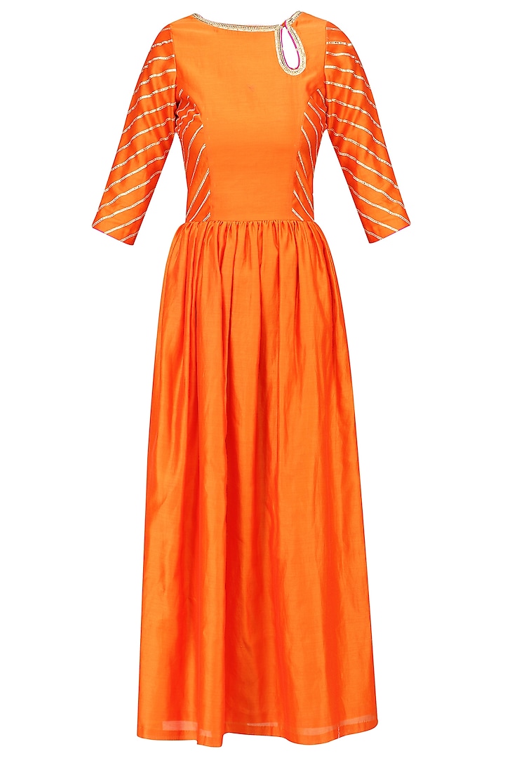 Orange Gota Patti and Sequins Embroidered Kurta with Pink Dupatta by Ayinat By Taniya O'Connor
