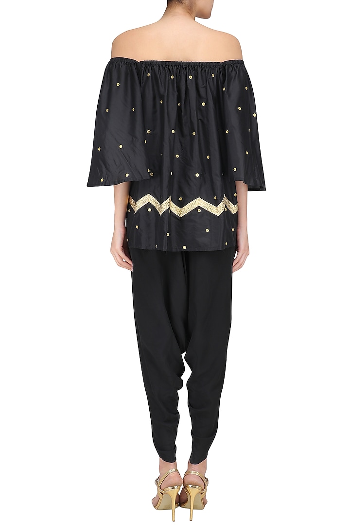 Black lotus motifs boho top and dhoti pants set available only at Pernia's Pop Up Shop.