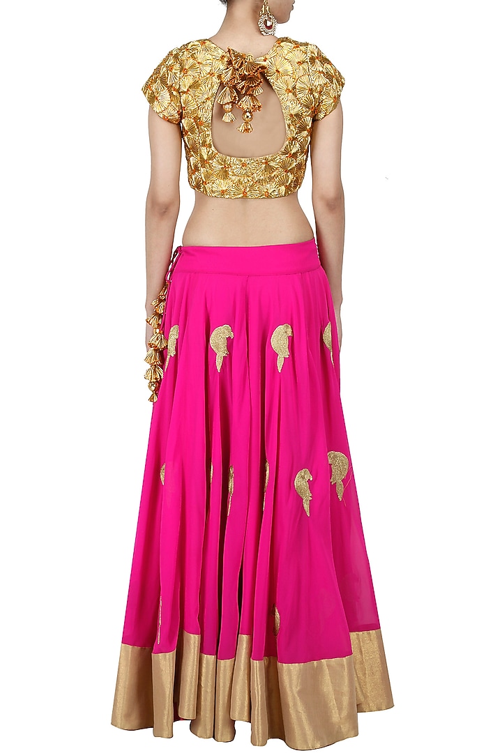 Gota applique blouse with hot pink embroidered lehenga available only at Pernia's Pop-Up Shop.