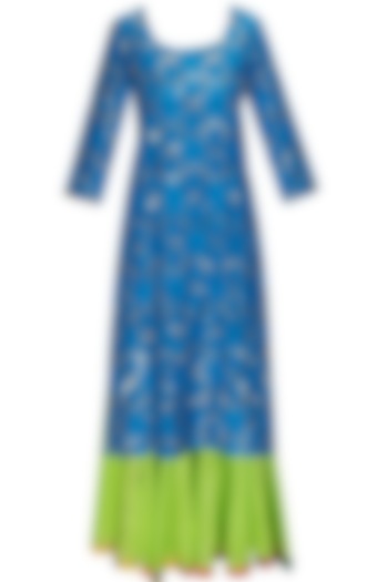 Blue sequins embroidered kurta with lime sharara pants and dupatta by Ayinat by Taniya O'Connor