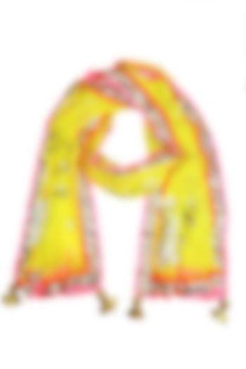 Yellow dragonfly and cherry blossom gota patti embroidered dupatta available only at Pernia's Pop Up Shop.