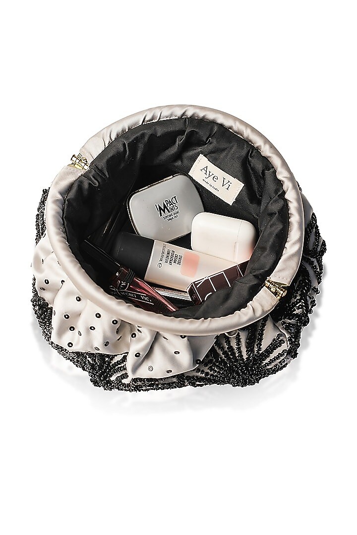 Black & Ivory Duchesse Silk Satin Sequins Embroidered Clutch by AYE VI at Pernia's Pop Up Shop
