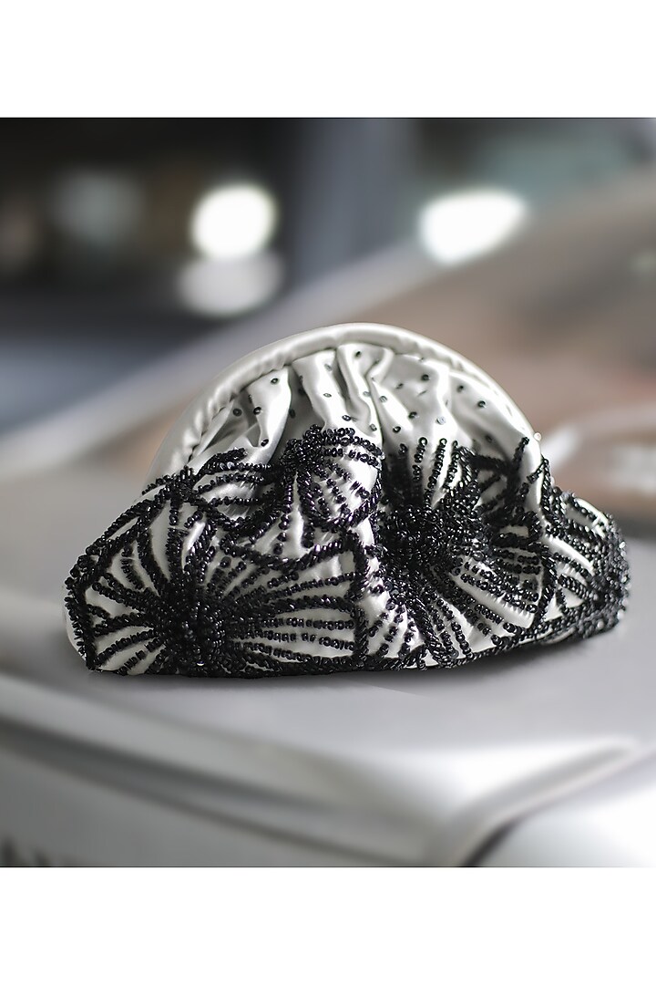 Black & Ivory Duchesse Silk Satin Sequins Embroidered Clutch by AYE VI at Pernia's Pop Up Shop