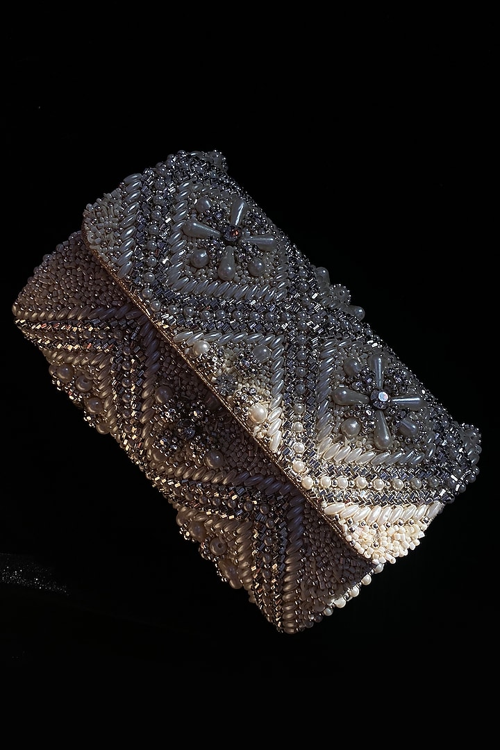 Ivory Vegan Leather Pearl & Cutdana Embroidered Handcrafted Bag by AYE VI at Pernia's Pop Up Shop