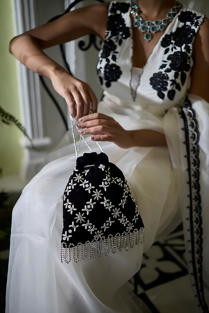 Black Silk Velvet Potli Bag by AYE VI at Pernia's Pop Up Shop