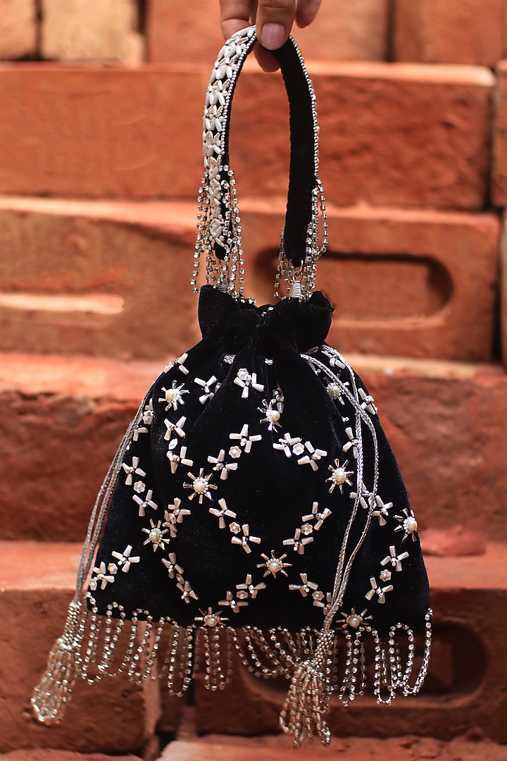 Black Silk Velvet Potli Bag by AYE VI at Pernia's Pop Up Shop