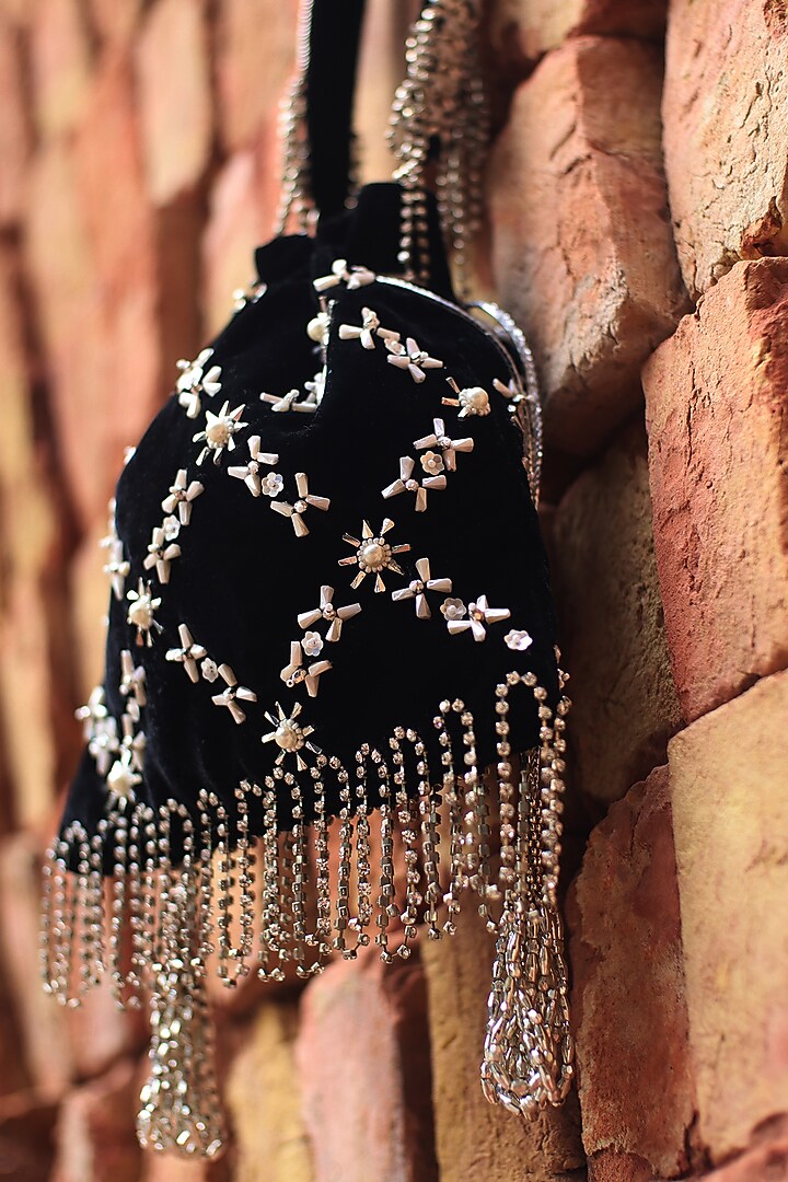 Black Silk Velvet Potli Bag by AYE VI at Pernia's Pop Up Shop