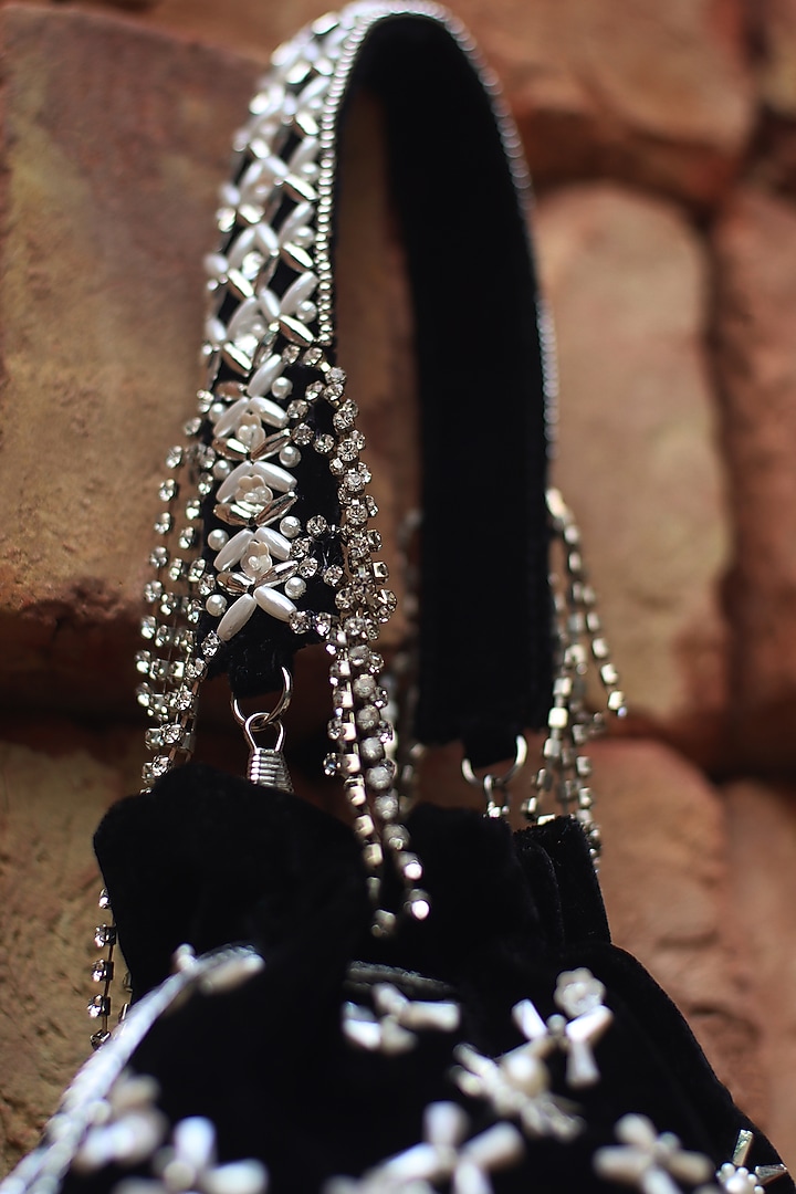 Black Silk Velvet Potli Bag by AYE VI at Pernia's Pop Up Shop