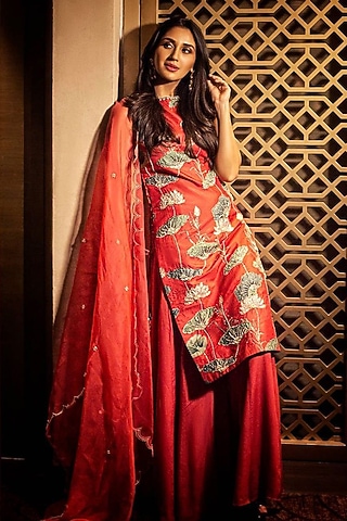 Red Printed Tunic Set by Aayushi Maniar