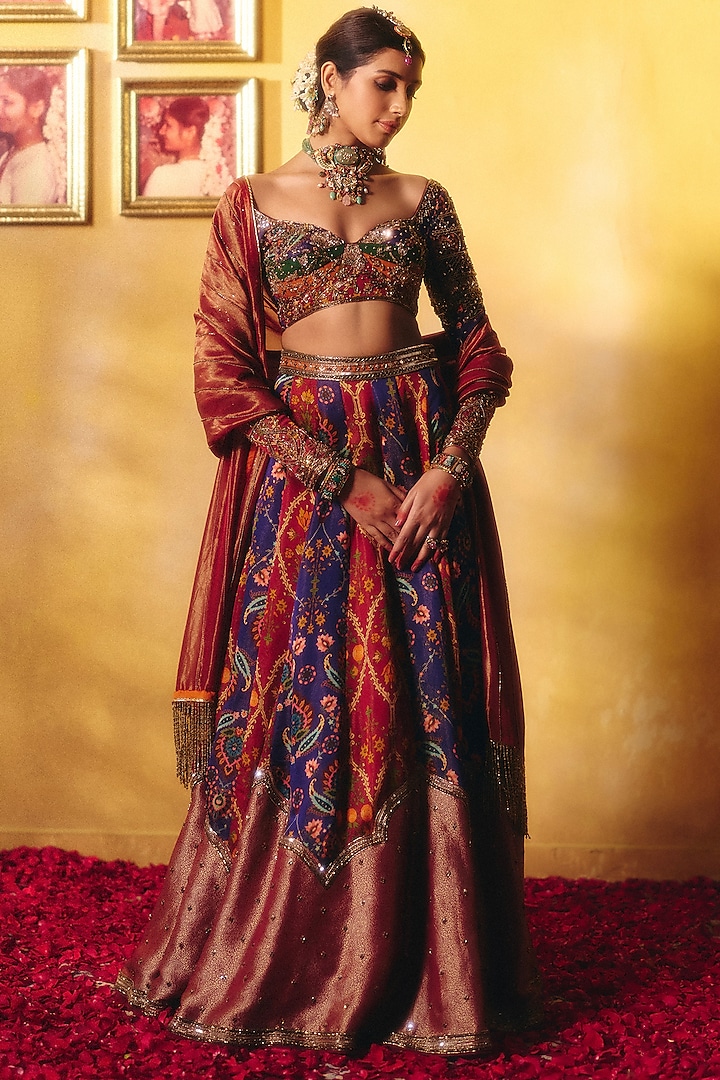 Multi-Colored Organza Tissue Hand Embroidered Wedding Lehenga Set by Aayushi Maniar at Pernia's Pop Up Shop