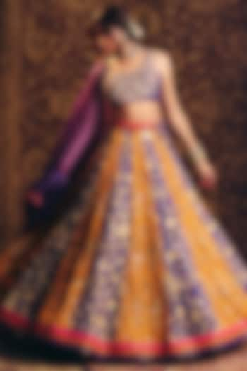 Multi-Colored Organza Tissue & Organza Hand Embroidered Wedding Lehenga Set by Aayushi Maniar at Pernia's Pop Up Shop