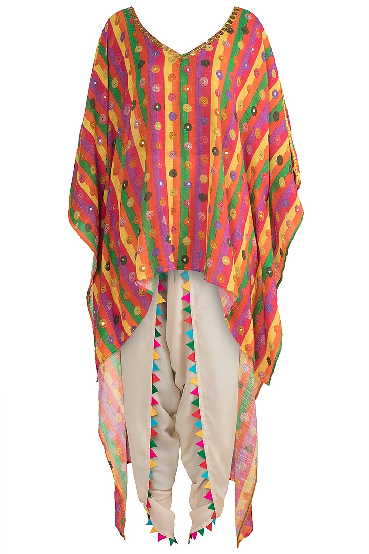 Multi Colored Embellished Printed Kaftan With Dhoti Pants by Ayinat By Taniya O'Connor