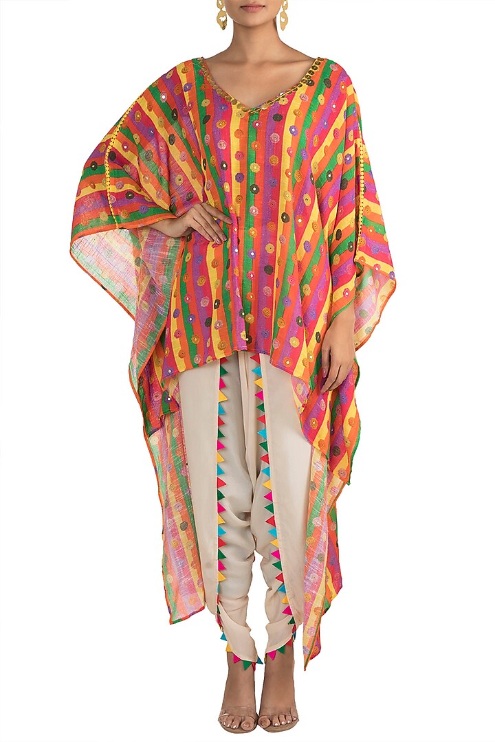 Multi Colored Embellished Printed Kaftan With Dhoti Pants by Ayinat By Taniya O'Connor at Pernia's Pop Up Shop