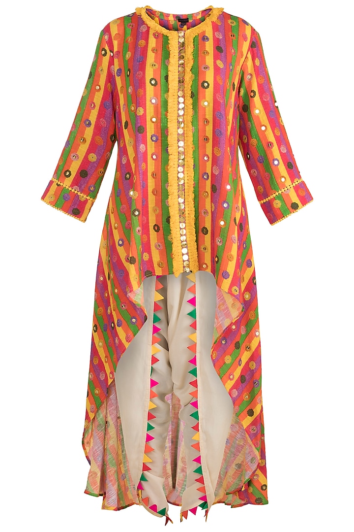 Multi Colored Printed Embellished Tunic With Dhoti Pants by Ayinat By Taniya O'Connor at Pernia's Pop Up Shop