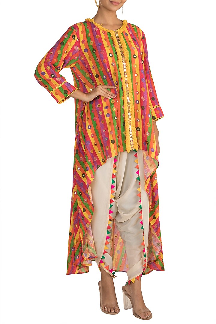 Multi Colored Printed Embellished Tunic With Dhoti Pants by Ayinat By Taniya O'Connor at Pernia's Pop Up Shop