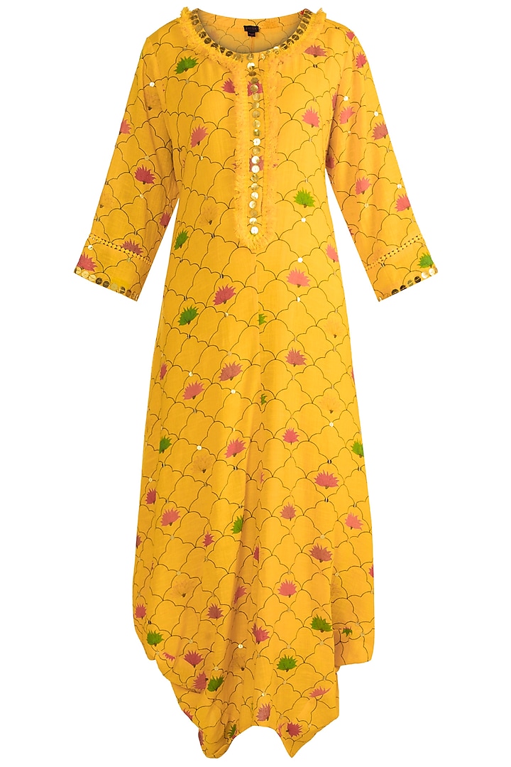 Yellow Embellished Printed Kurta Dress With Inner Slip by Ayinat By Taniya O'Connor