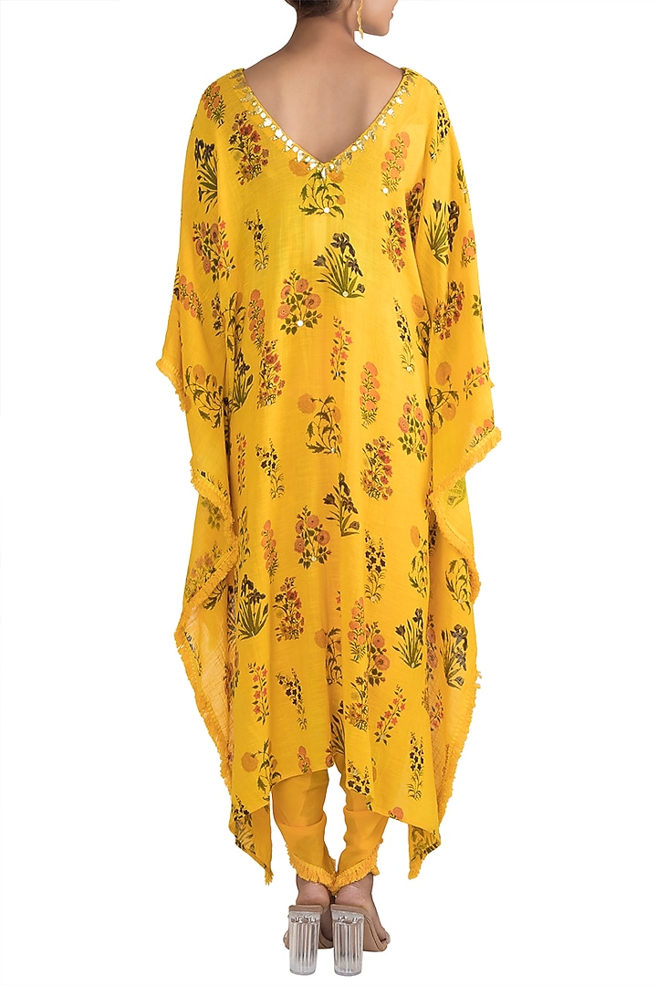 Yellow Embellished Printed Kaftan With Dhoti Pants by Ayinat By Taniya O'Connor at Pernia's Pop Up Shop