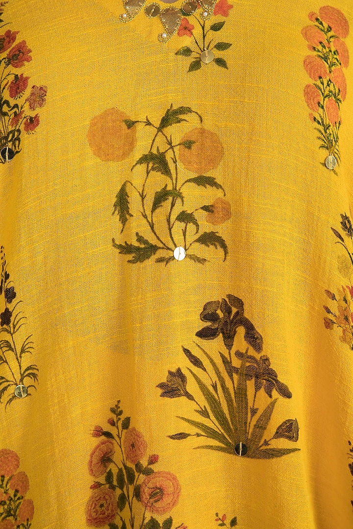 Yellow Embellished Printed Kaftan With Dhoti Pants by Ayinat By Taniya O'Connor at Pernia's Pop Up Shop