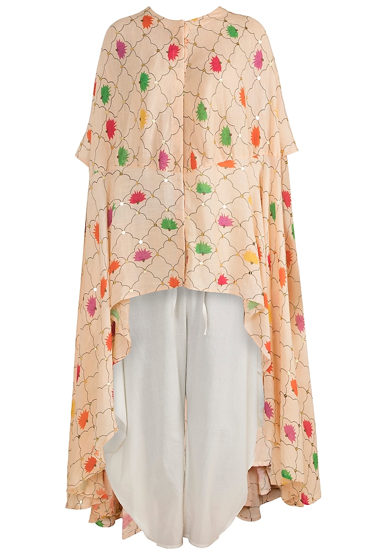 Peach Embellished Printed Tunic With White Cowl Pants by Ayinat By Taniya O'Connor