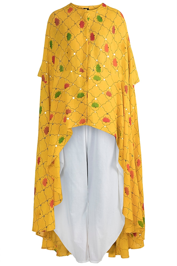 Yellow Embellished Printed Top With Cowl Pants by Ayinat By Taniya O'Connor