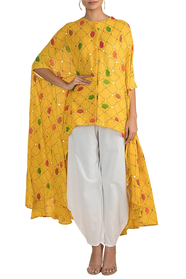 Yellow Embellished Printed Top With Cowl Pants by Ayinat By Taniya O'Connor at Pernia's Pop Up Shop
