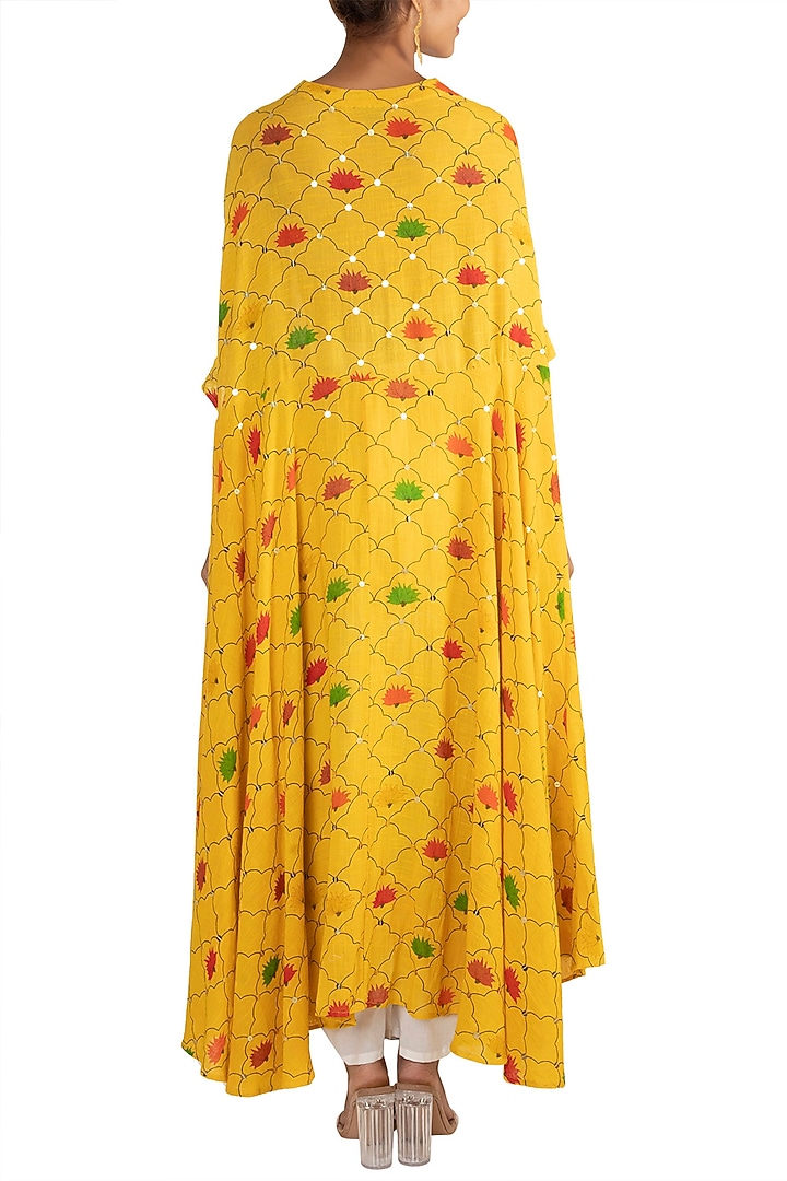 Yellow Embellished Printed Top With Cowl Pants by Ayinat By Taniya O'Connor at Pernia's Pop Up Shop