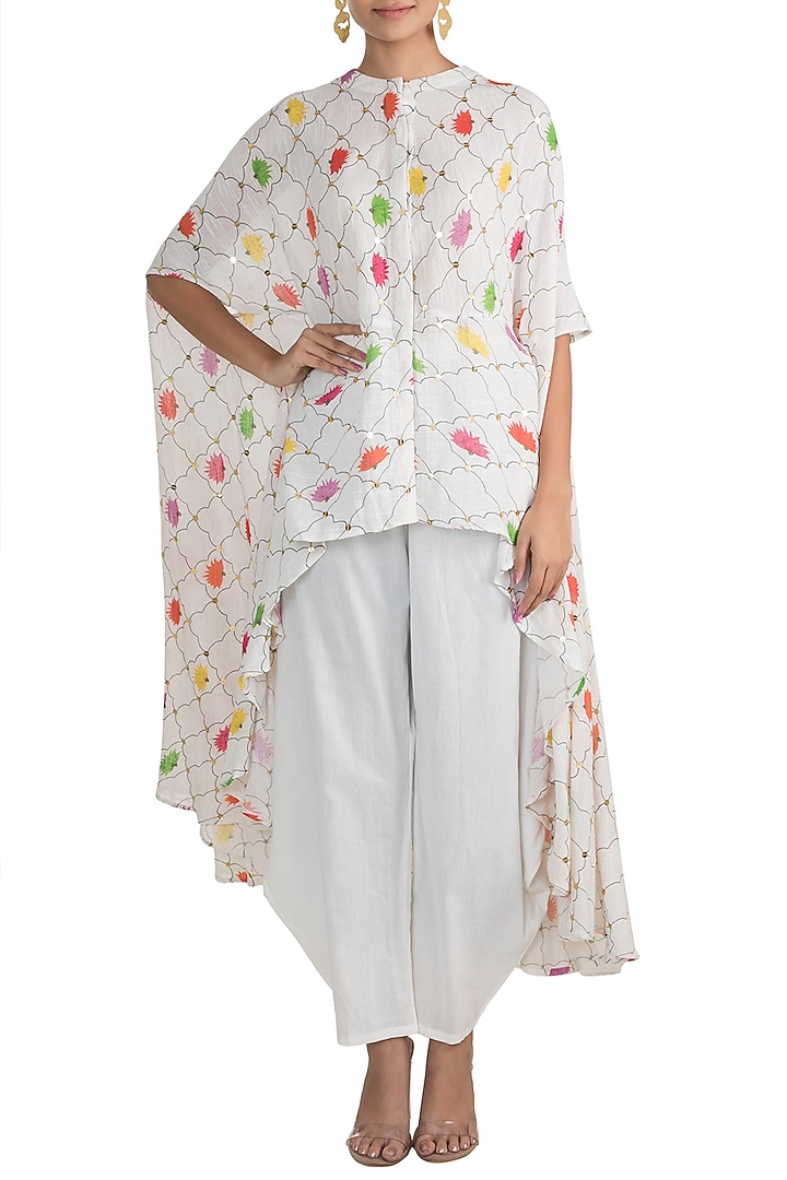 White Embellished Printed Top With Cowl Pants by Ayinat By Taniya O'Connor at Pernia's Pop Up Shop