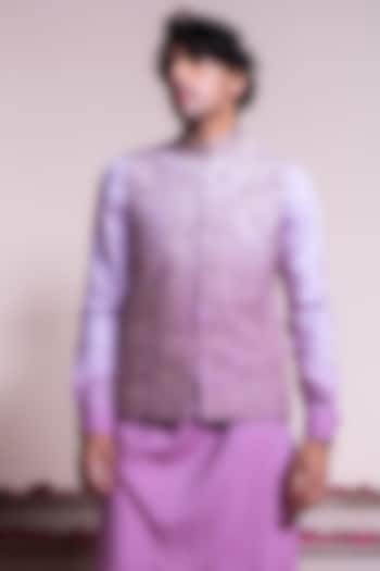 Lavender Ombre Silk Hand Embroidered Bundi Jacket by AYUSH JAIN