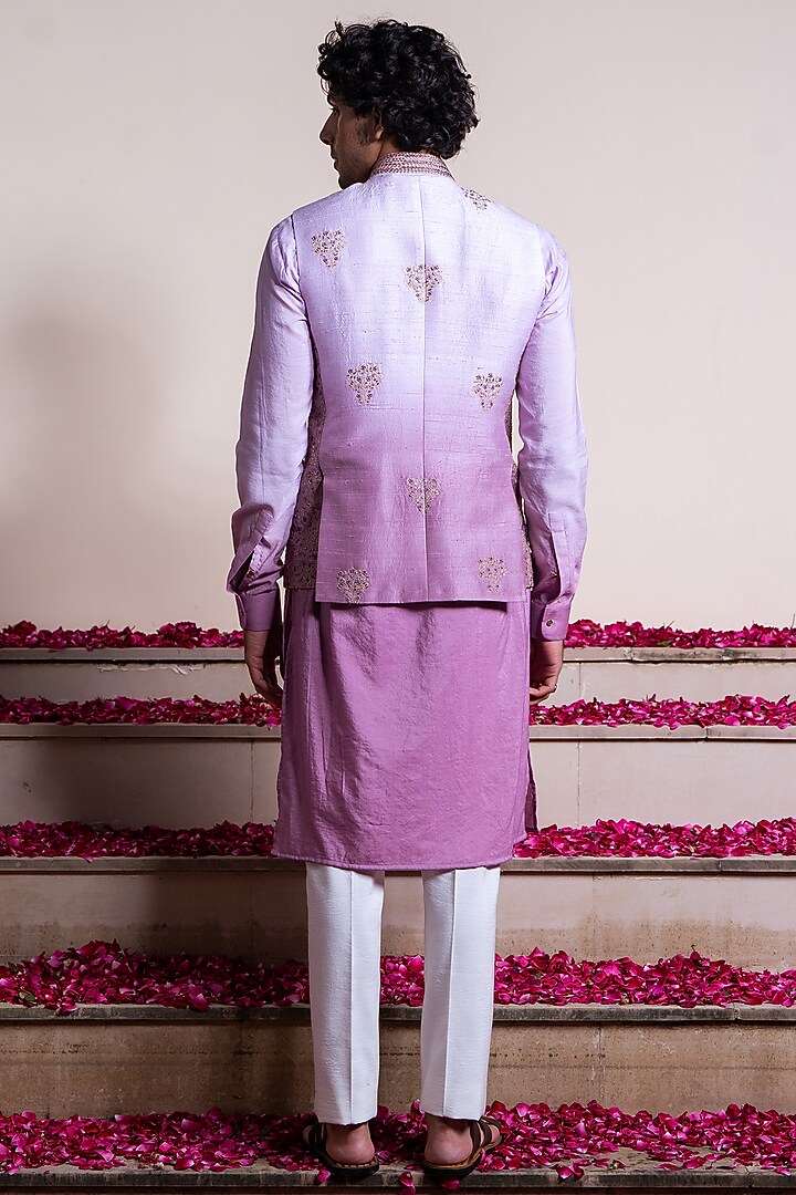 Lavender Ombre Silk Hand Embroidered Bundi Jacket by AYUSH JAIN at Pernia's Pop Up Shop