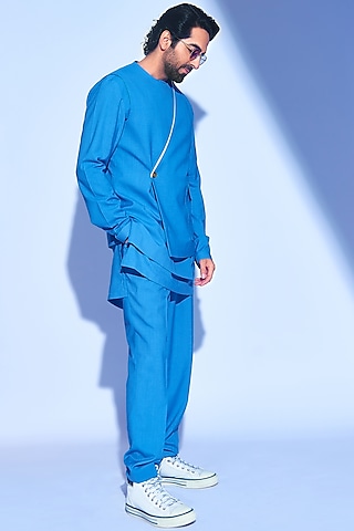 Blue Terry Rayon Jacket Set by TISASTUDIO