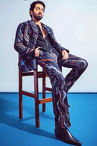 Navy Blue & Copper Printed Jacket by Countrymade