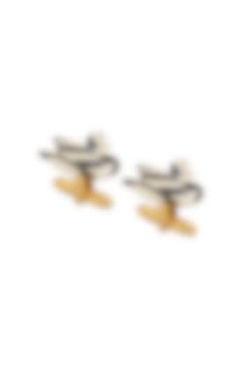 Blue & Ivory Brass Water Bird Enamelled Cufflinks by AZGA MEN at Pernia's Pop Up Shop