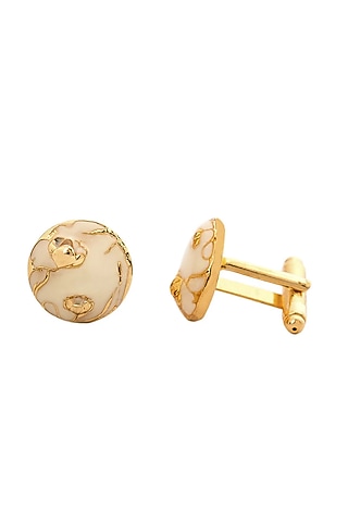 Gold Finish Ivory Brass Cufflinks by AZGA MEN